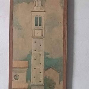 3446 - Chiesa di Santo Stefano. Quadro che rappresenta come doveva essere il campanile 2